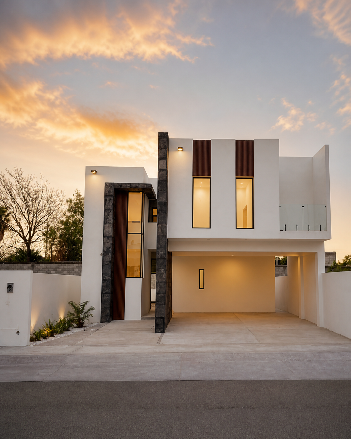 Residencia moderna en Reynosa al atardecer